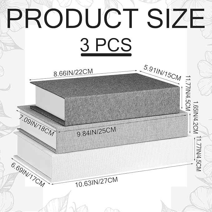 Tioncy 3 Pcs Fake Book Box Neutral Linen Book Box Decorative Faux Prop Storage for Farmhouse Home Decor shelf Table Card Photo DIY Keepsake Gift(Multi Sizes,Gray Tone)