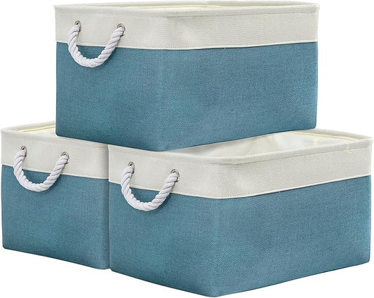 TheWarmHome Storage Baskets for Organizing - Extra Large 3 Pack 17x14x10 inch Storage Bins for Shelves Closet Nursery Bathroom Bedroom Baby Clothes Dog Toy Home Organization (White & Green)