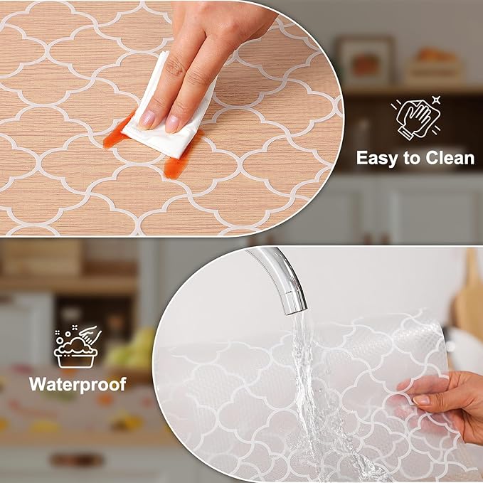 Cooyes Shelf Liner – Premium Non-Adhesive Cabinet & Drawer Liner for Kitchen – Waterproof Shelf Paper with Modern Pattern – Durable EVA Cabinet Mat – Easy to Cut （12" W x 360" L）