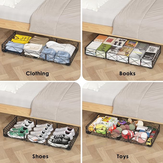 NADAMOO Large Under Bed Storage with Wheels, Low Profile Rolling Under Bed Storage Containersï¼Foldable Metal Under the Bed Organizer Bins for Bedroomï¼2 Packs