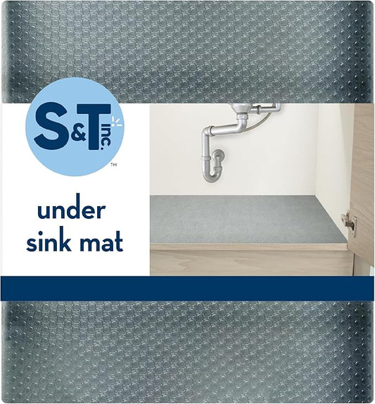 S&T INC. Under Sink Mat, Shelf Liner for Kitchen Cabinet Non-Adhesive, Waterproof Drawer or Cabinet Liner, 24 Inches x 48 Inches, Grey Plastic, 1 Pack