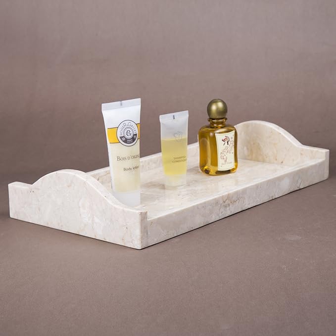 Creative Home Champagne Marble Arch Vanity Tray â Large 12.5" x 7.2" Beige Marble Organizer for Bathroom Countertop