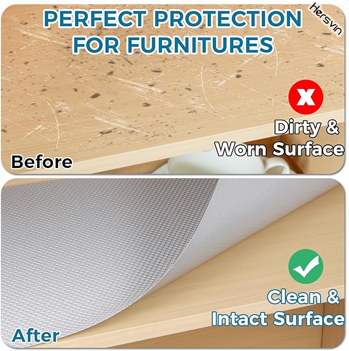 Hersvin Shelf Liners, 20in x 20ft Kitchen Drawer Mats, Non-Adhesive EVA Cupboard Protector, Cabinet Lining (Light Gray/Dot)