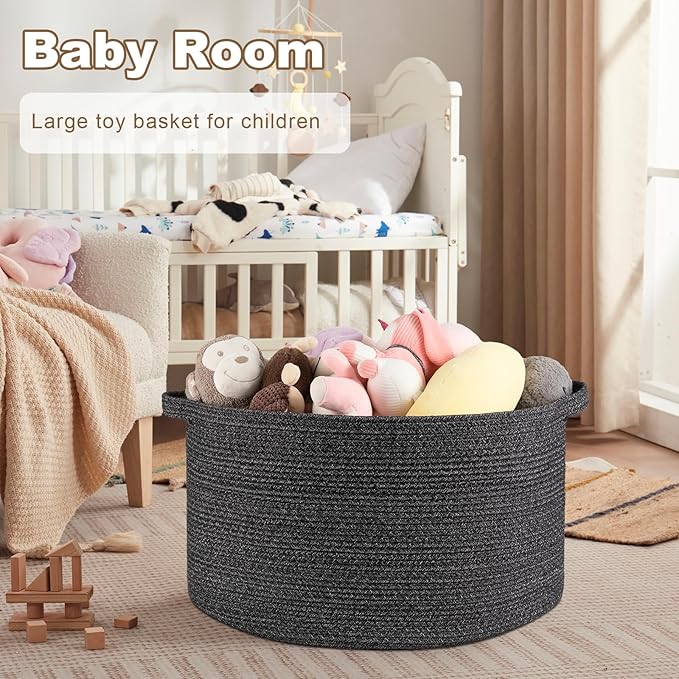 Large Woven Baskets for Storage, 23.6" x 23.6" x 14.6" Blanket Storage Living Room, Baby Toy Basket for Clothes, Pillows, Towels, Shoe Basket for Entryway (Black)
