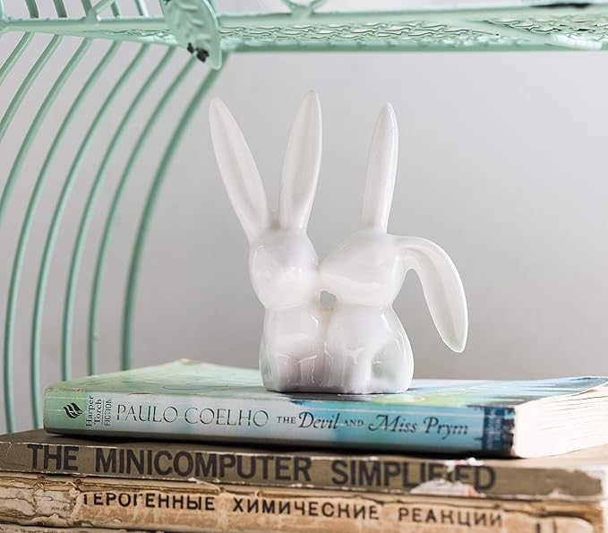 Creative Co-Op Ceramic Bunny Rabbits Ring Holder