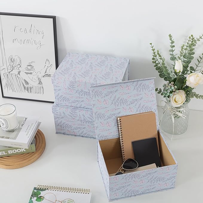 Soul & Lane Decorative Storage Boxes with Magnetic Closure, Set of 3 Memory Keepsake Boxes with Lids, Cardboard Storage for Gifts, Organizing, and Home Décor, Cottage Sprig