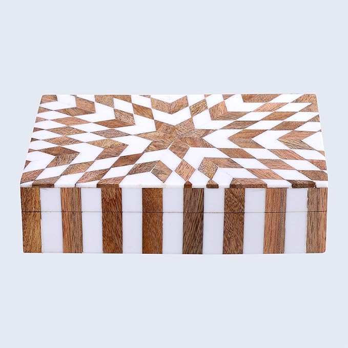 Handicrafts Home Large Decorative Storage Box with Lid– 8x5x2” Coffee Table Organizer, Keepsake-Decorative Boxes for Home Decor, Stylish Decorative Box for Office Décor-Estrella Trace