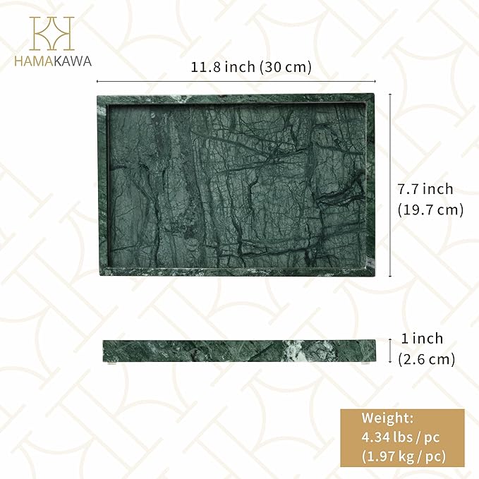 Large Bathroom Vanity Tray, Real Natural Marble Tray 12 inch, Emerald Green Marble Stone Toilet Tank Trays, Modern Dresser Trays, Countertop Organizer for Kitchen Counter, Soap Dispenser