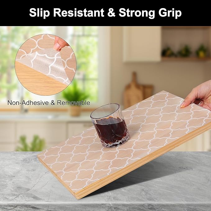 Cooyes Shelf Liner – Premium Non-Adhesive Cabinet & Drawer Liner for Kitchen – Waterproof Shelf Paper with Modern Pattern – Durable EVA Cabinet Mat – Easy to Cut （24" W x 240" L）