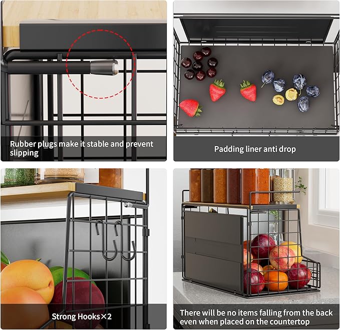 Magnetic Shelf for Fridge 2 Pack, Large Container Magnetic Spice Rack for Refrigerator, Fruit Potato and Onion Storage Bins, Magnetic Basket with Wood Lid, Kitchen Counter, Cabinet