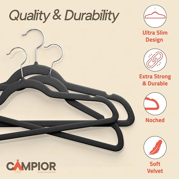 Black Velvet Hangers 10 Pack – 360° Swivel Hook, Non-Slip and Space Saving Hangers, Heavy-Duty 11 lbs Weight Capacity - Smooth Velvet Finish for Crease-Free Clothes and Effortless Closet Organization