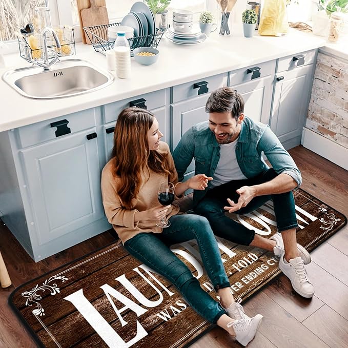 Laundry Room Long Mat Area Rug Non-Slip Floor Mat Waterproof Farmhouse Carpet for Kitchen 72" x 24" (Brown)