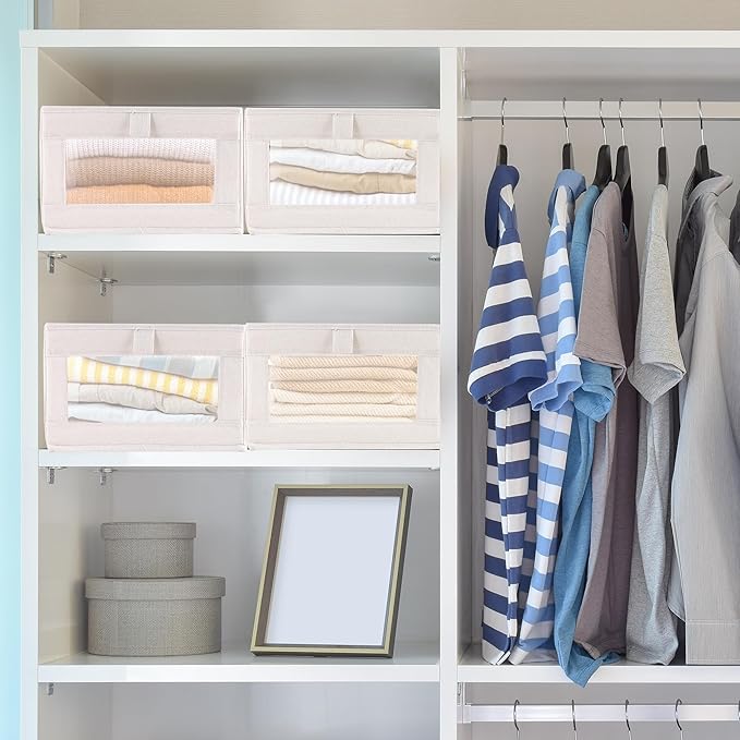 8 Pack Linen Closet Organizers and Storage, Foldable Closet Storage Bins with Clear Window, Linen Closet Baskets