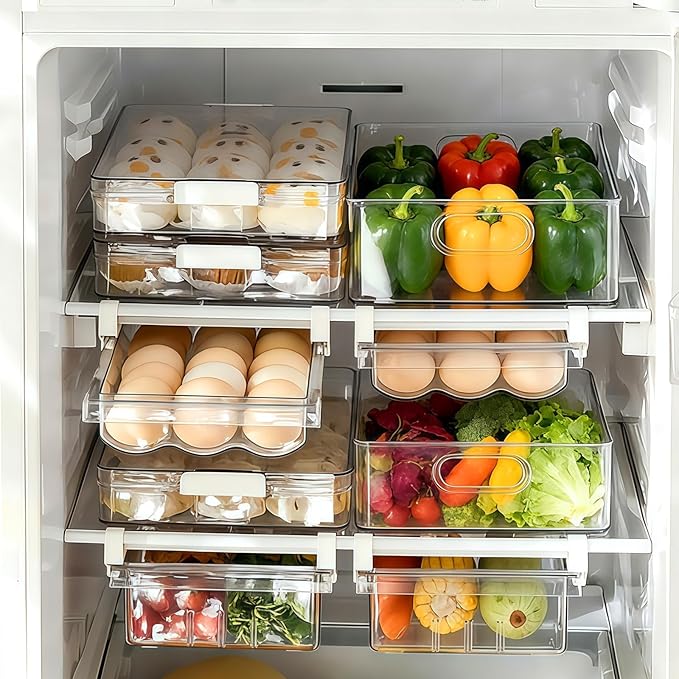 Egg Storage for Refrigerators,Egg Holder for Fridge,Pull Out with Handle,Eggs 18 Count Fit for Refrigerator Shelf Under 0.6 Inch,Easy to Install