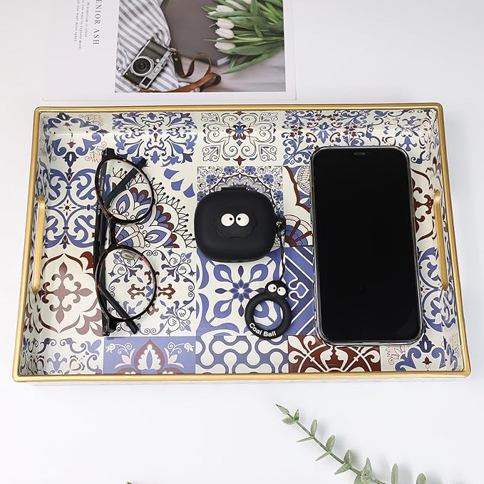 Spsyrine Bathroom Vanity Tray with Handles for Dresser Tops, Countertop, Perfume Decorative Tray, 11.8â * 7.87â *1.37â C1