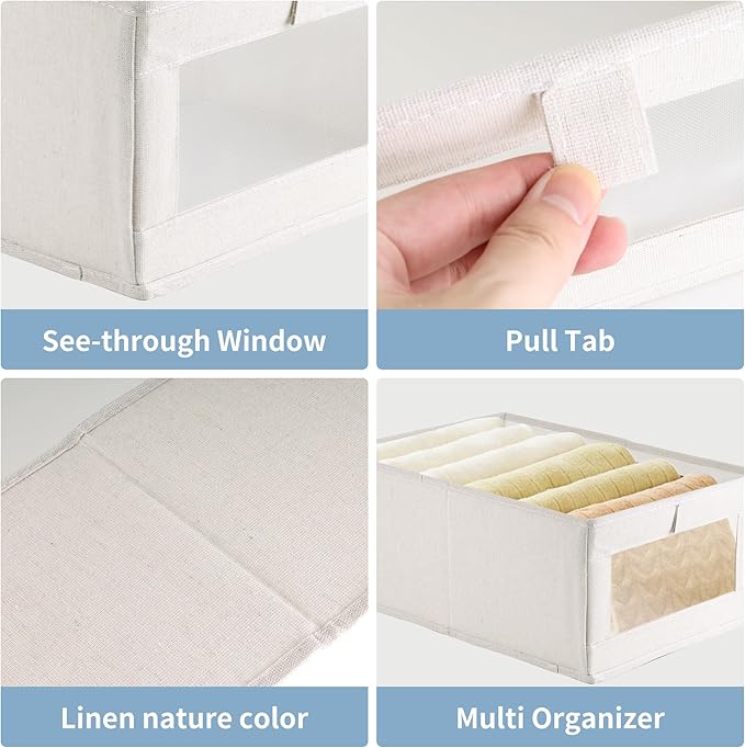 8 Pack Linen Closet Organizers and Storage, Foldable Closet Storage Bins with Clear Window, Linen Closet Baskets
