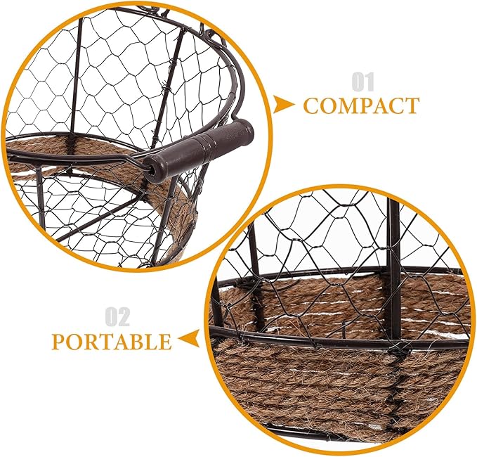 Iron Wire Basket with Handle Small round Metal Storage Basket Multifunctional Wire Sundry Organizer for Home Kitchen Fruit and Vegetable Storage