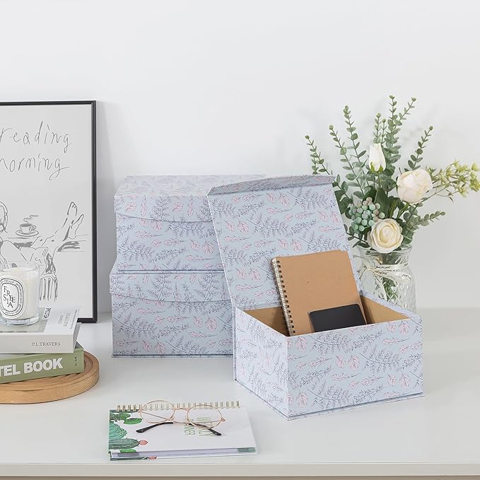 Soul & Lane Decorative Storage Boxes with Magnetic Closure, Set of 3 Memory Keepsake Boxes with Lids, Cardboard Storage for Gifts, Organizing, and Home Décor, Cottage Sprig