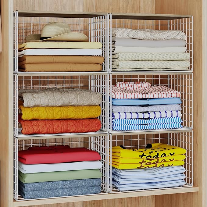 Closet Organizers And Storage Shelf, 3Pack Stackable Closet Storage Bin Basket For Clothes Sweaters With Top Board, Widened Opening, Heightened Height, Large Capacity Sturdy Clothing Storage Organizer