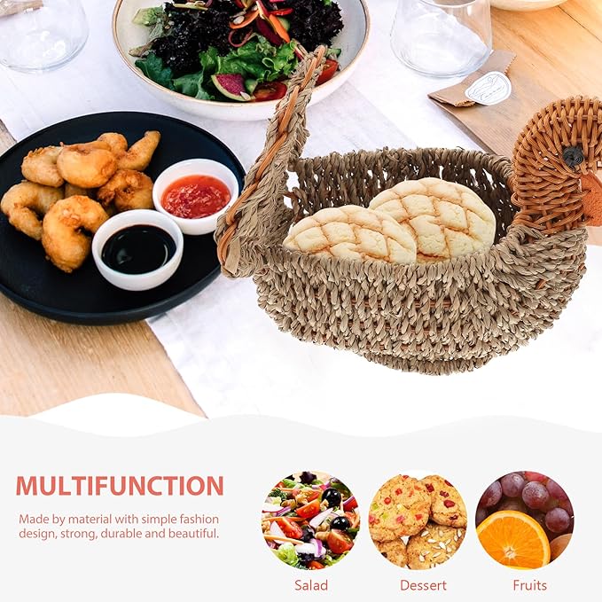 ARTIBETTER Woven Storage Basket 9.05X5.70X3.54In Portable Sundries Organizer with Straw Turkey Pattern Light Grey Home Storage Basket for Kitchen Dining Room