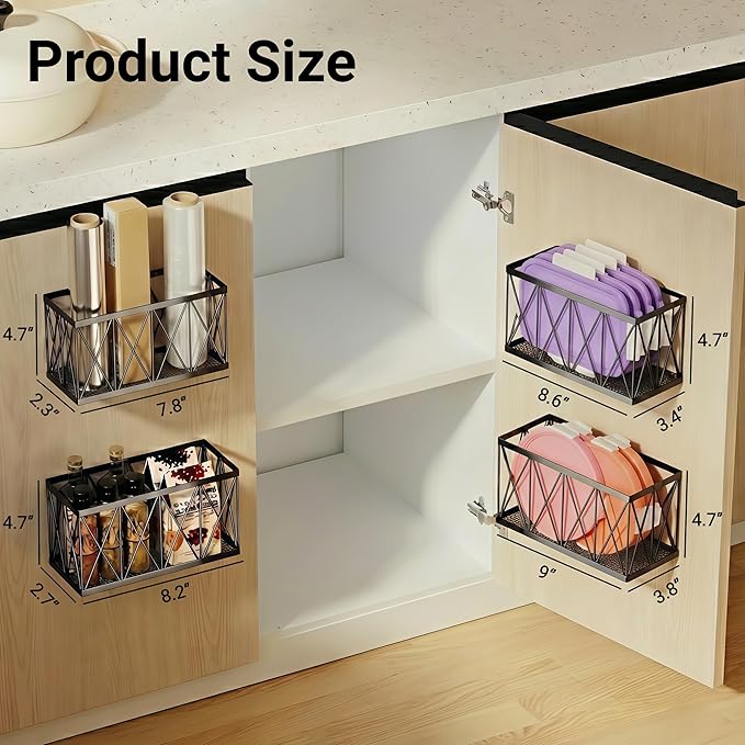 4 Pack Adhesive Cabinet Door Lid Organizer for Tupperware, Inside Cabinet Plastic and Food Container Lid Holder, Wall Mounted Slim Space Storage for Pantry Door or Under Sink