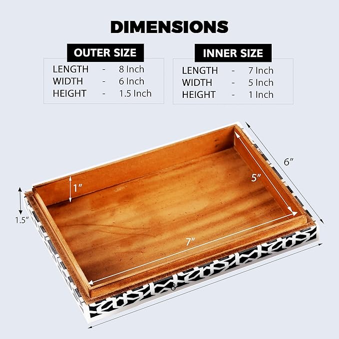 Handicrafts Home Decorative Storage Box with Lid – Black White Islamic Floral Geometry Remote Control Box, Slim Persian Mosaic Storage Box for Shelf, Desk & Living Room Decor – Shiraz 8 x 6 x 1.5