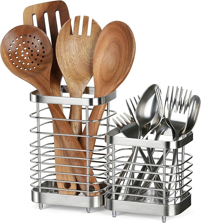 Utensil Holder, Stainless Steel Utensil Drying Rack for Kitchen Counter, Silverware Cutlery Flatware Holder Forks, Knives, Spoons, Chopsticks Organizer
