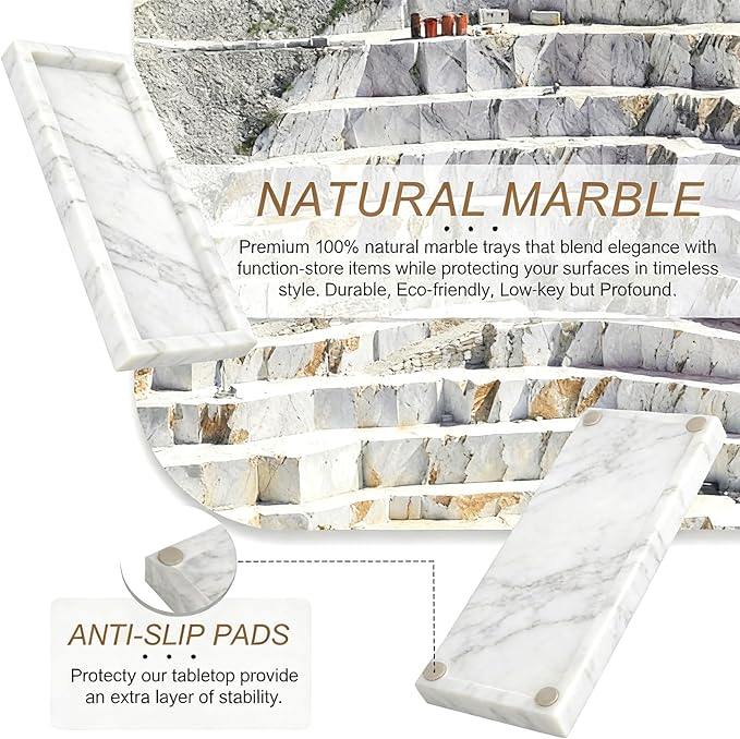 Natural Marble Tray, Stone Tray for Bedroom/Bathroom/Kitchen/Vanity Countertop, Jewelry Tray for Rings Earrings Necklace Bracelet Watch, Room Decor Aesthetic