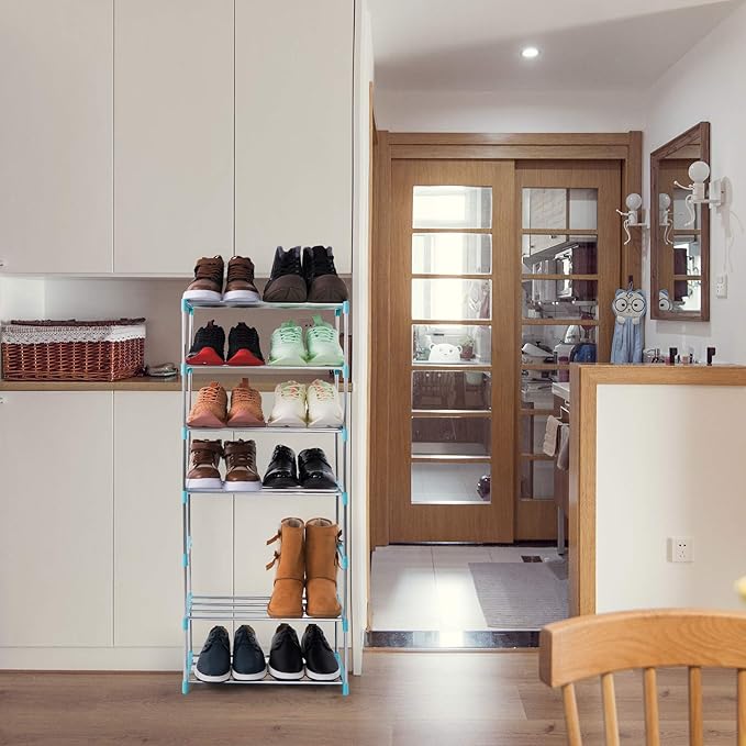3-Tier Stackable Small Shoe Rack, Lightweight Shoe Shelf Storage Organizer for Entryway, Hallway and Closet(Blue)