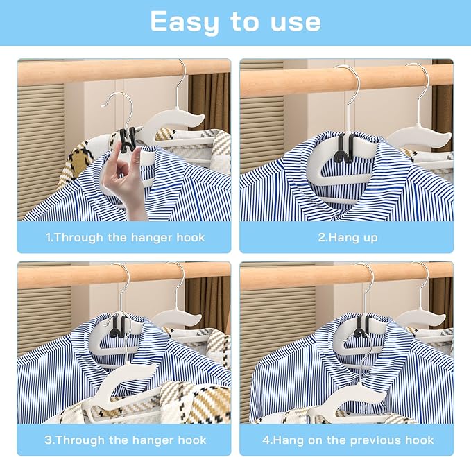 Tinfol Black 60pc Clothes Hanger Connector Hooks and 20pc Plastic Hanger Clips, Stackable Space Saving Hook for Closet Organizers,Plastic Finger Clips for Hangers