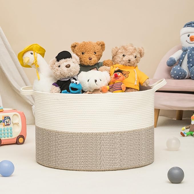 XXXLarge Woven Cotton Rope Basket (21.7" x 13.8") 90L – Blanket Basket for Living Room, Laundry Hamper, Baby Laundry Hamper, Toy Storage, Pillows & Cushions Organizer (Brown)