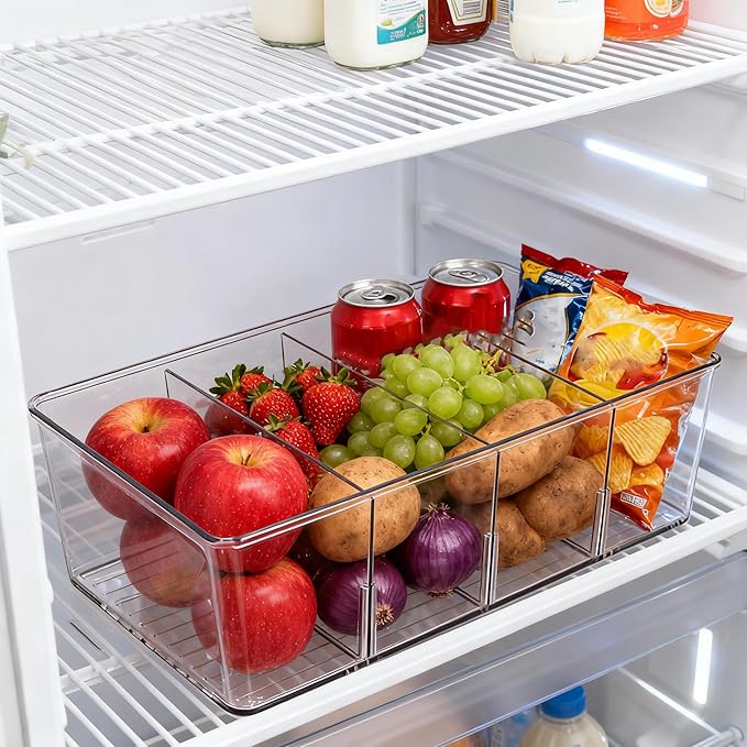 8 Pack Refrigerator Organizers and Storage,Clear Plastic Organizer Bins for Pantry,Kitchen,Fridge Organization and Storage,4 compartment Snack Containers for Spice Packets,Tea bag