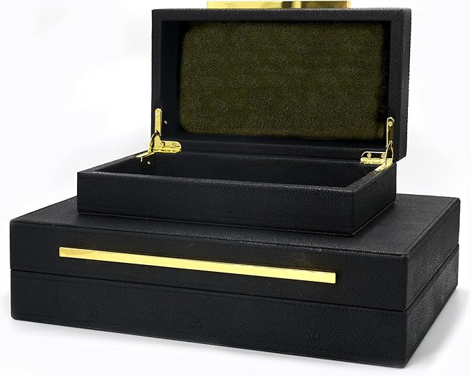 Modern Decorative Box Faux Shagreen Leather, Decorative Storage Boxes with Lids for Home Decor, Large Multifunctional Storage Jewelry Box Organizer