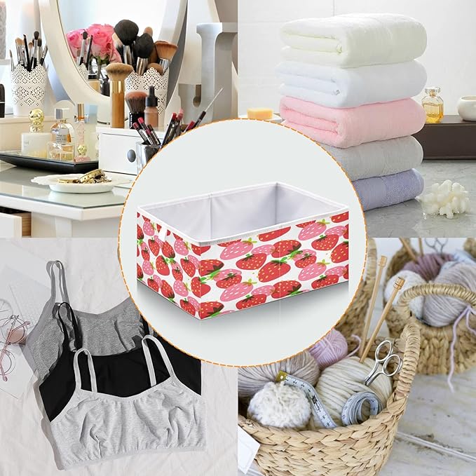 Blueangle Beautiful Strawberry Cube Storage Bin, 11 x 11 x 11 in, Large Collapsible Organizer Storage Basket for Home Décor