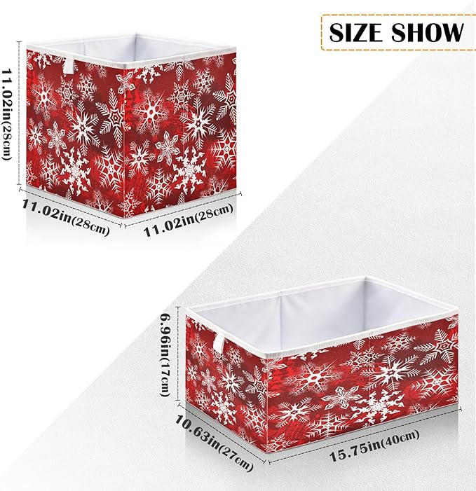 Bolaz Christmas Snowflakes Closet Organizers Storage Cubes Red Storage Bins Shelf Baskets Containers for Home Room Office,Square