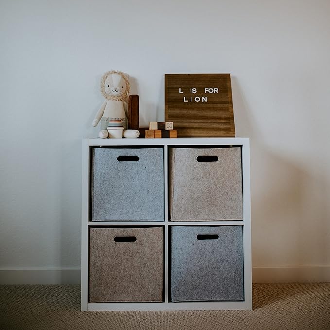 Parker Baby Felt Foldable Storage Cube Bin - 11 Inch Nursery Cubby Storage Bin Cubes for Cube Organizer, Closet Organizers and Storage Toy Bin, Rope Baskets Bins for Toyâs Storage - White