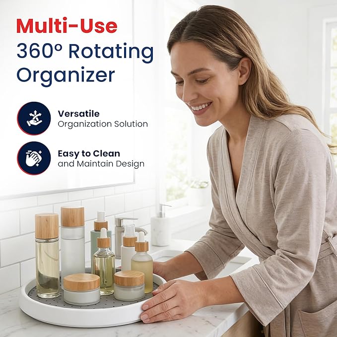 Oizeir 10 Inch Lazy Susan Set of 4 - Non-Skid Turntable for Cabinet to Maximize Storage and Simplify Accessibility in Kitchen, Bathroom, and Pantry Spaces (White)
