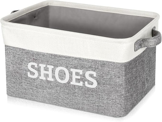 Lukeline Fabric Shoe Basket for Entryway, Hallway or Mudroom - Flodable Space-Saving Storage Bin for Closet, Decorative Home Decor (Large)
