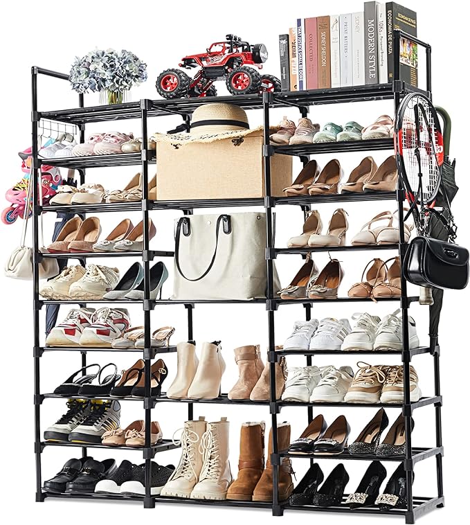 Mavivegue 9-Tier Metal Shoe Rack - Holds 50-55 Pairs, Tall Storage Shelf for Shoes, Boots, Entryway, Closet, Garage