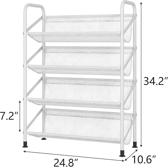 4 Tier Shoe Rack for Closet Mesh Fabric Metal Shoe Racks, Small Shoe Storage Organizer Shelf for Entryway, Hallway, Dorm Room (White, Wider 4 Tier)