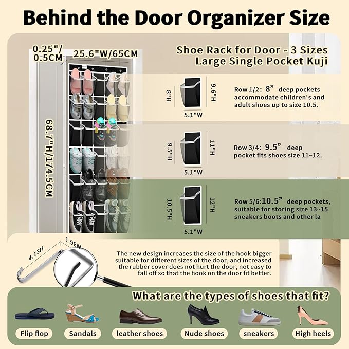 PAULONE Massive 70-Inch Dual-Side Family Organizer - Stores Shoes, Handbags, Toys & Baby Gear, Heavy Duty Over Door Storage System for Every Room (Black)