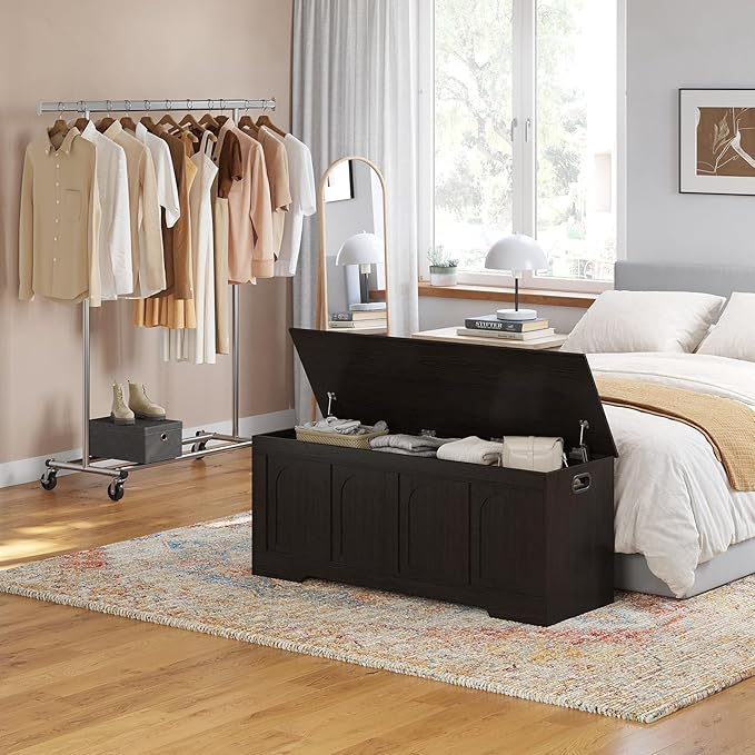 DINZI LVJ Storage Chest, 47.2âWooden Storage Box with 2 Safety Hinges, Entryway Shoe Bench with Flip-Top, Large Trunk for Living Room, Bedroom, Easy Assembly, Espresso