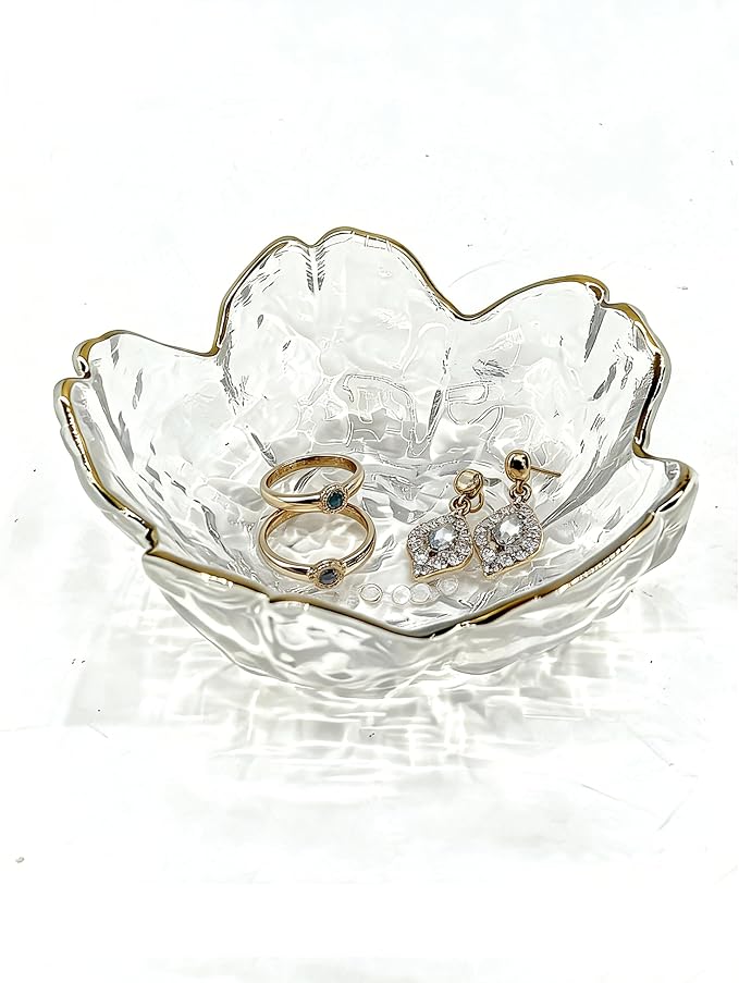 Mini Flower Ring Plate Jewelry Storage Tray Ring Holder for Dressing Table, Bedside Table, Room Bathroom Decoration, Cute Valentine's Day Christmas Birthday Gift for Women (white flower)