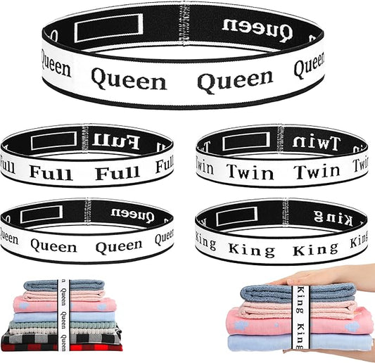 4Pcs Bed Sheet Organizer Bands Sheets Labels for Elastic Bedding Linen Closet Storage Foldable Sheet Set Organizer Sheet Keeper Band(Queen,King,Full,Twin)