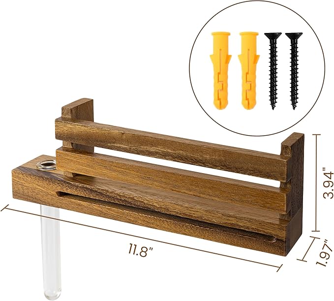 AELS Solid Walnut Wall Mounted Key Holder with Acrylic Vase & Mail Organizer, Wooden Entryway Key Rack with 5.9" Test Tube Vase, Decorative Key Hanger with Slot for Keys and Letters, Brown, Gift Idea