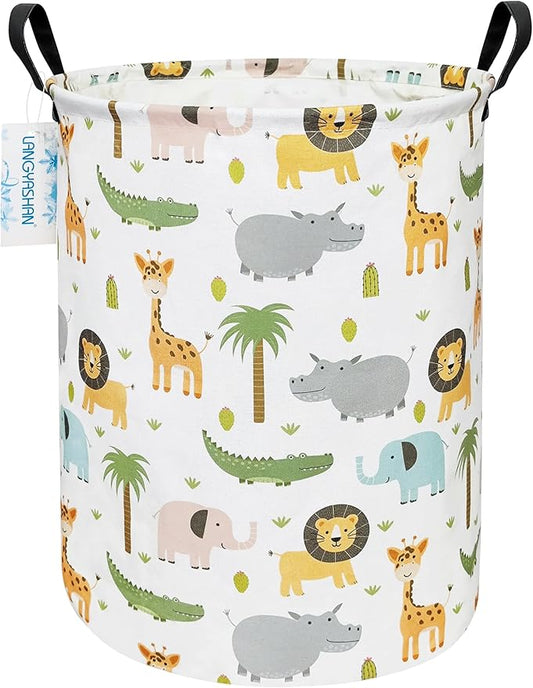 LANGYASHAN Laundry Basket Canvas Fabric Collapsible Organizer Basket for Storage Bin Toy Bins Gift Baskets Bedroom Clothes Children Nursery Hamper (Animal)