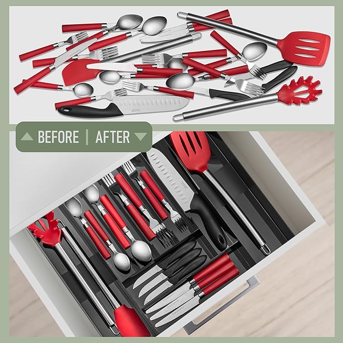 Sorbus Silverware Organizer – Expandable Kitchen Drawer Organizer, Adjustable Utensil Organizer, Cutlery Tray for Forks, Knives, Spoons – Multipurpose Flatware and Kitchen Storage Solution