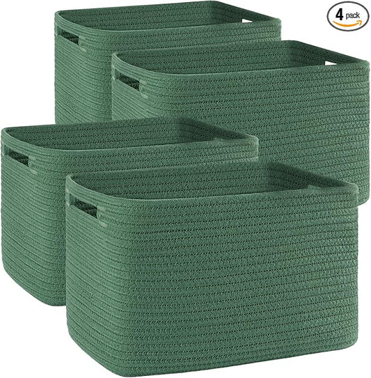 4 Pack Storage Baskets for Organizing, Woven Baskets for Shelves - Perfect for Toys, Books, Towels, and Clothes, Durable Gift Basket Bins Toy Storage, 12.7''L x9''W x7.8''H, Green