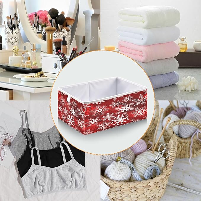 Bolaz Christmas Snowflakes Closet Organizers Storage Cubes Red Storage Bins Shelf Baskets Containers for Home Room Office,Rectangle