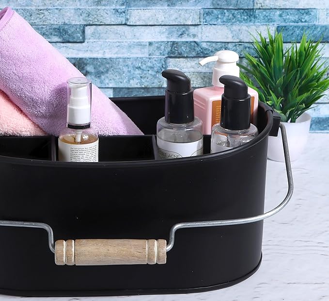Alpha Living Home 4 Compartment Metal Flatware Caddy Silverware & Condiment Holder Cutlery Organizer Flatware Organizer - Perfect for Kitchen, Dining, and Picnics (Black)